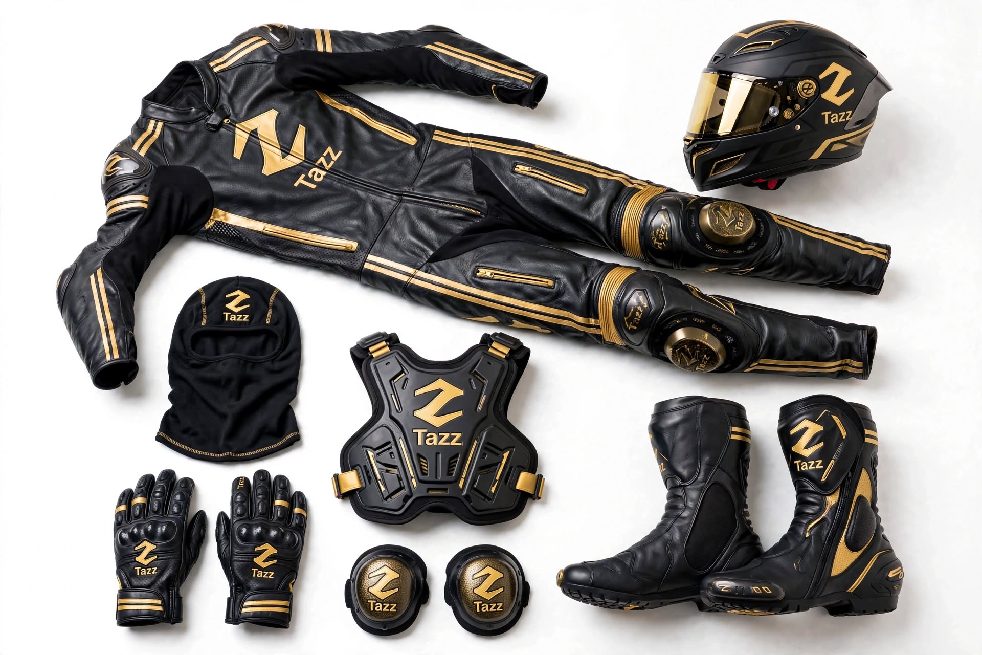 Black-and-gold motorcycle apparel collection